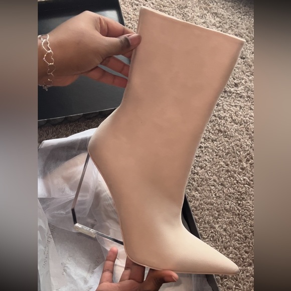Tan Booties - Clear Wedge Heel - Picture 1 of 8